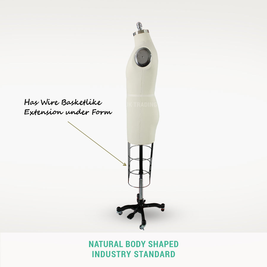 professional male dress form Mannequin with wire basketlike extension on a white background