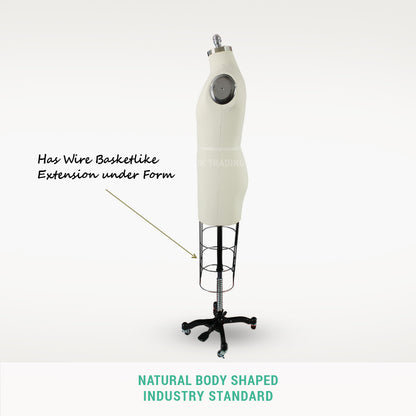 professional male dress form Mannequin with wire basketlike extension on a white background