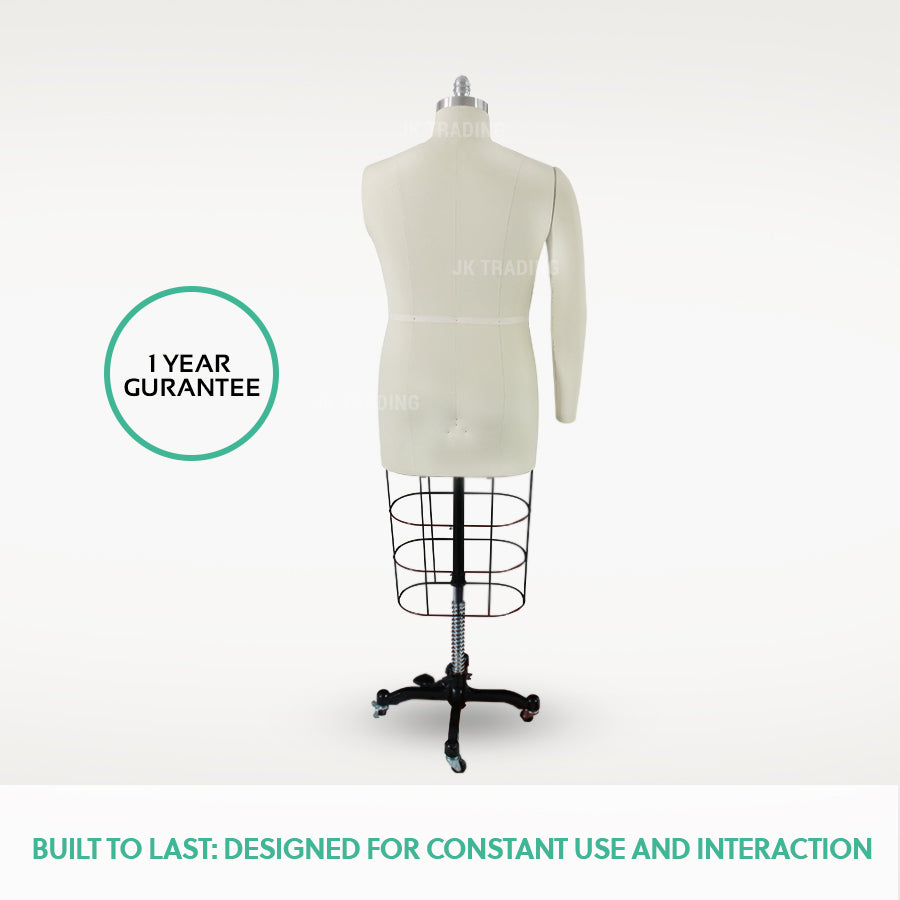Mannequin torso on a stand with '1 Year Guarantee' text on a white background