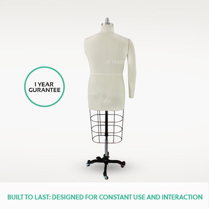 Mannequin torso on a stand with '1 Year Guarantee' text on a white background
