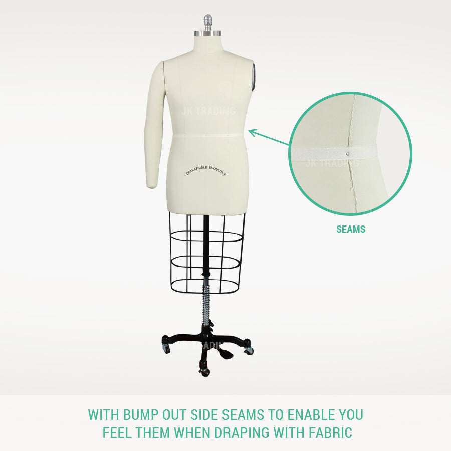 Mannequin with a focus on side seams for fabric draping on a white background