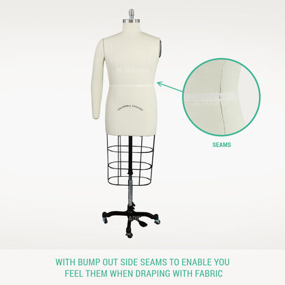 Mannequin with a focus on side seams for fabric draping on a white background