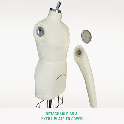 Mannequin torso with detachable arm on a white background