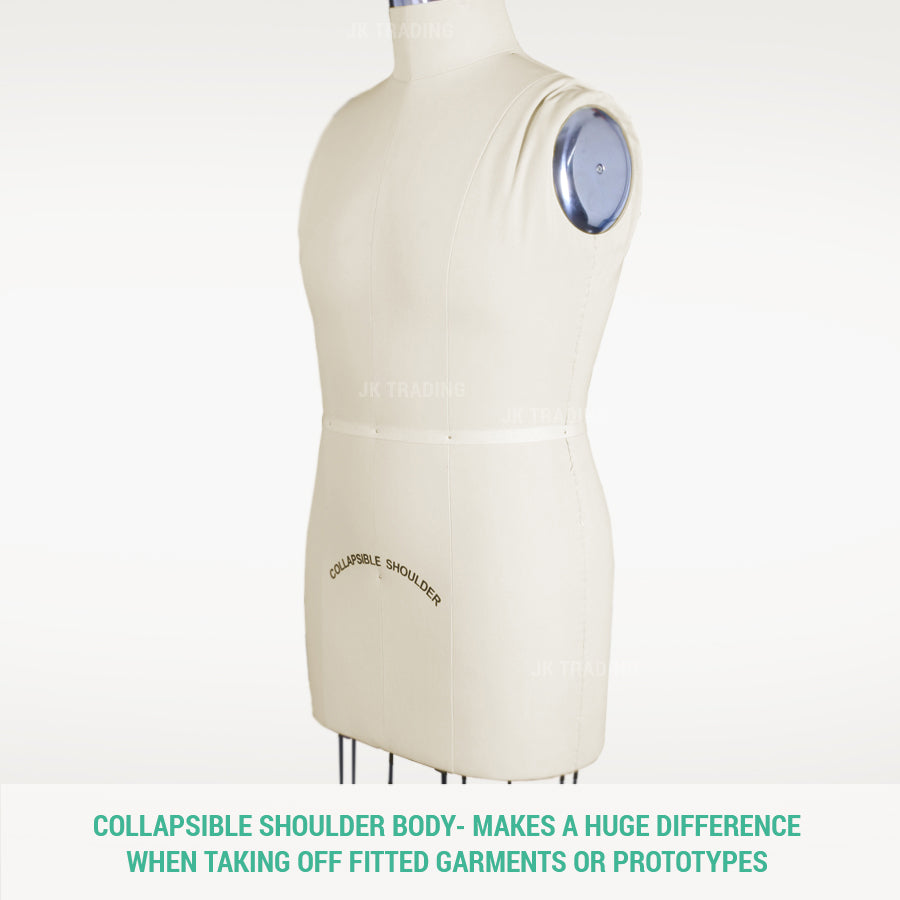 Mannequin torso with 'Collapsible Shoulder' feature on a white background