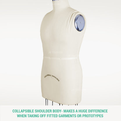 Mannequin torso with 'Collapsible Shoulder' feature on a white background