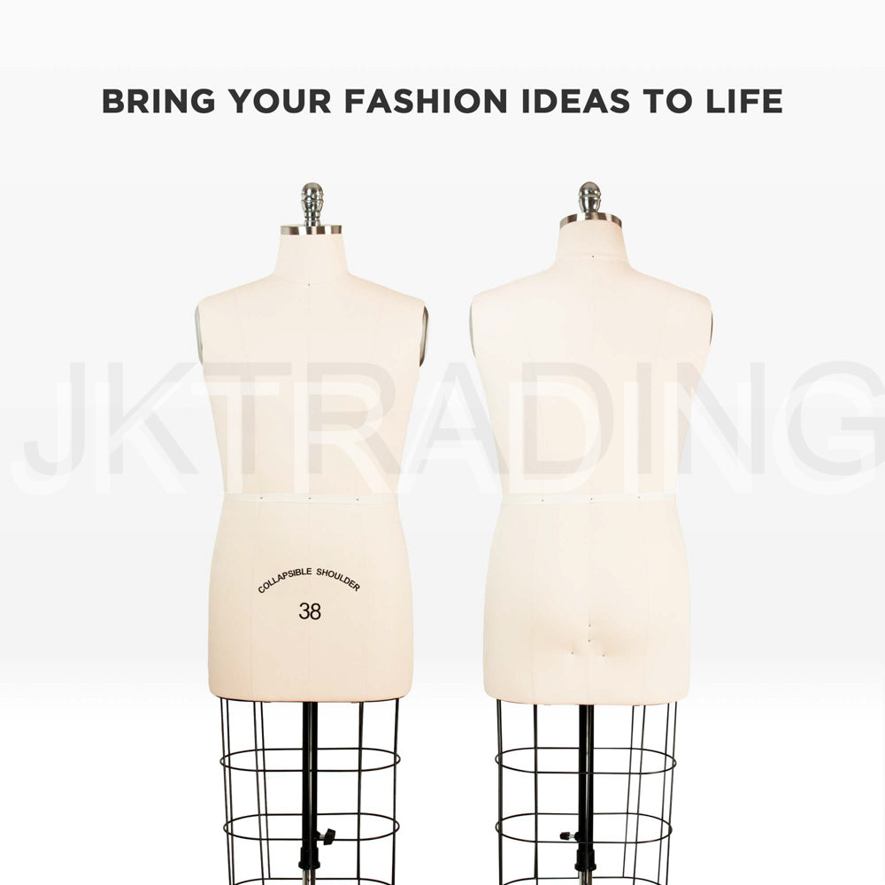 Two mannequins on stands with text 'Bring your fashion ideas to life' and 'JKTrading' branding.