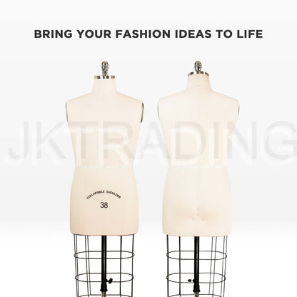 Two mannequins on stands with text 'Bring your fashion ideas to life' and 'JKTrading' branding.