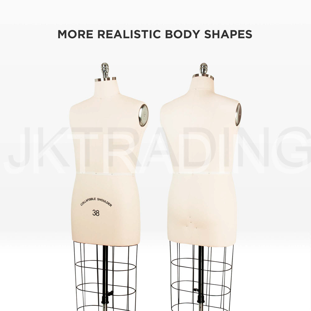 Two mannequins with realistic body shapes on a white background, branded 'JKCrafts'.