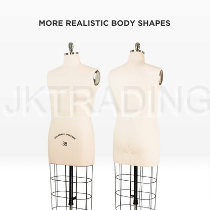 Two mannequins with realistic body shapes on a white background, branded 'JKCrafts'.