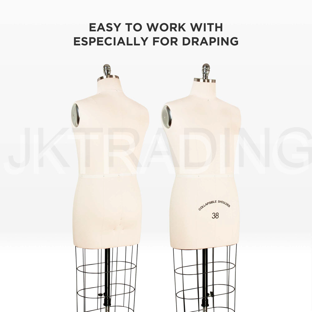 Two mannequins with 'JK Trading' branding on a white background