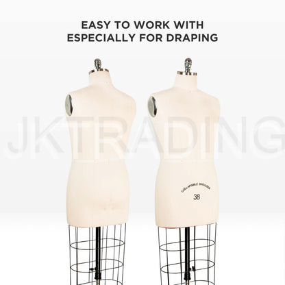Two mannequins with 'JK Trading' branding on a white background