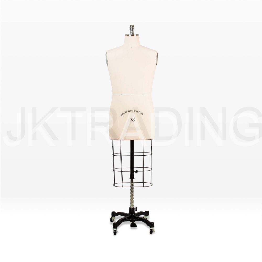 Mannequin torso on a stand with 'JK Crafts' branding on a white background