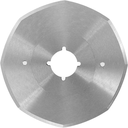 Multi-sided octagonal replacement steel cutting blade disc for an industrial electric fabric cutter.