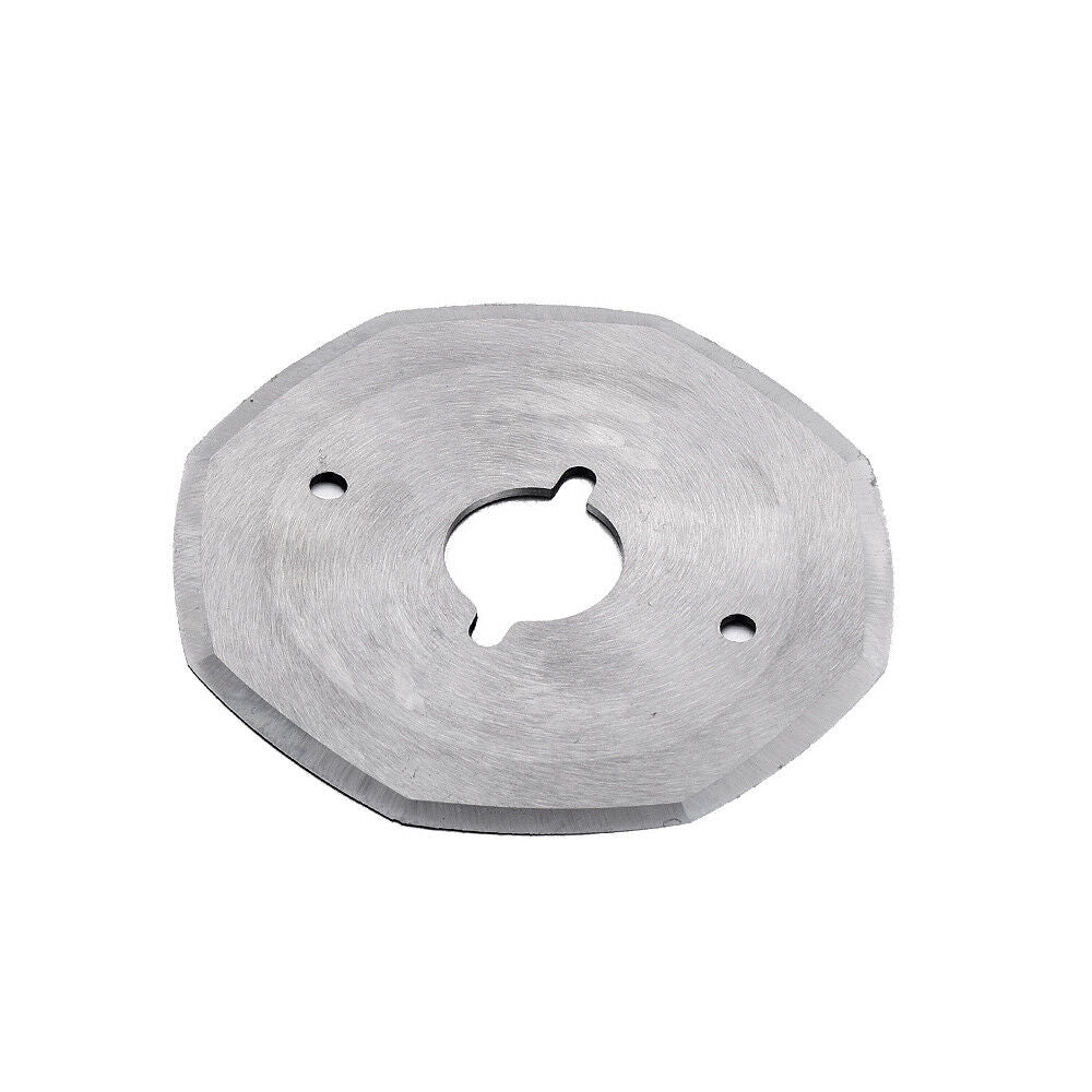 Multi-sided octagonal replacement steel cutting blade disc for an industrial electric fabric cutter.