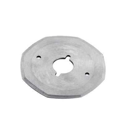 Multi-sided octagonal replacement steel cutting blade disc for an industrial electric fabric cutter.