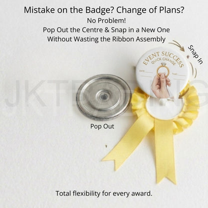 Award badge with yellow ribbon and text on a white background