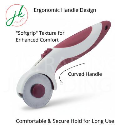 Angled profile of the maroon wave-shaped curved handle, showcasing its non-slip textured soft grip cushion inserts.