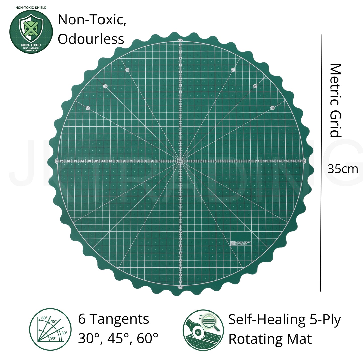 Top Down View of 35cm Green Round Rotating Cutting Mat