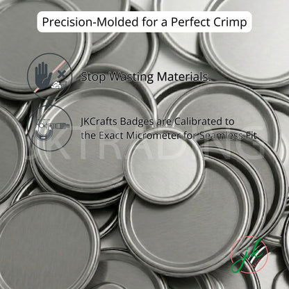 Close-up of precision-molded metal back shells for clean crimping on button magnet badge makers.