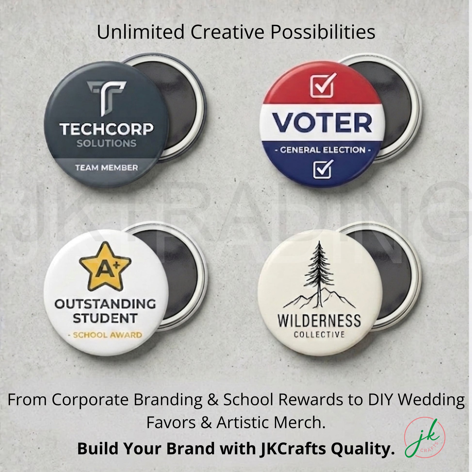 Examples of custom printed graphic fridge magnets used for business branding and school rewards.