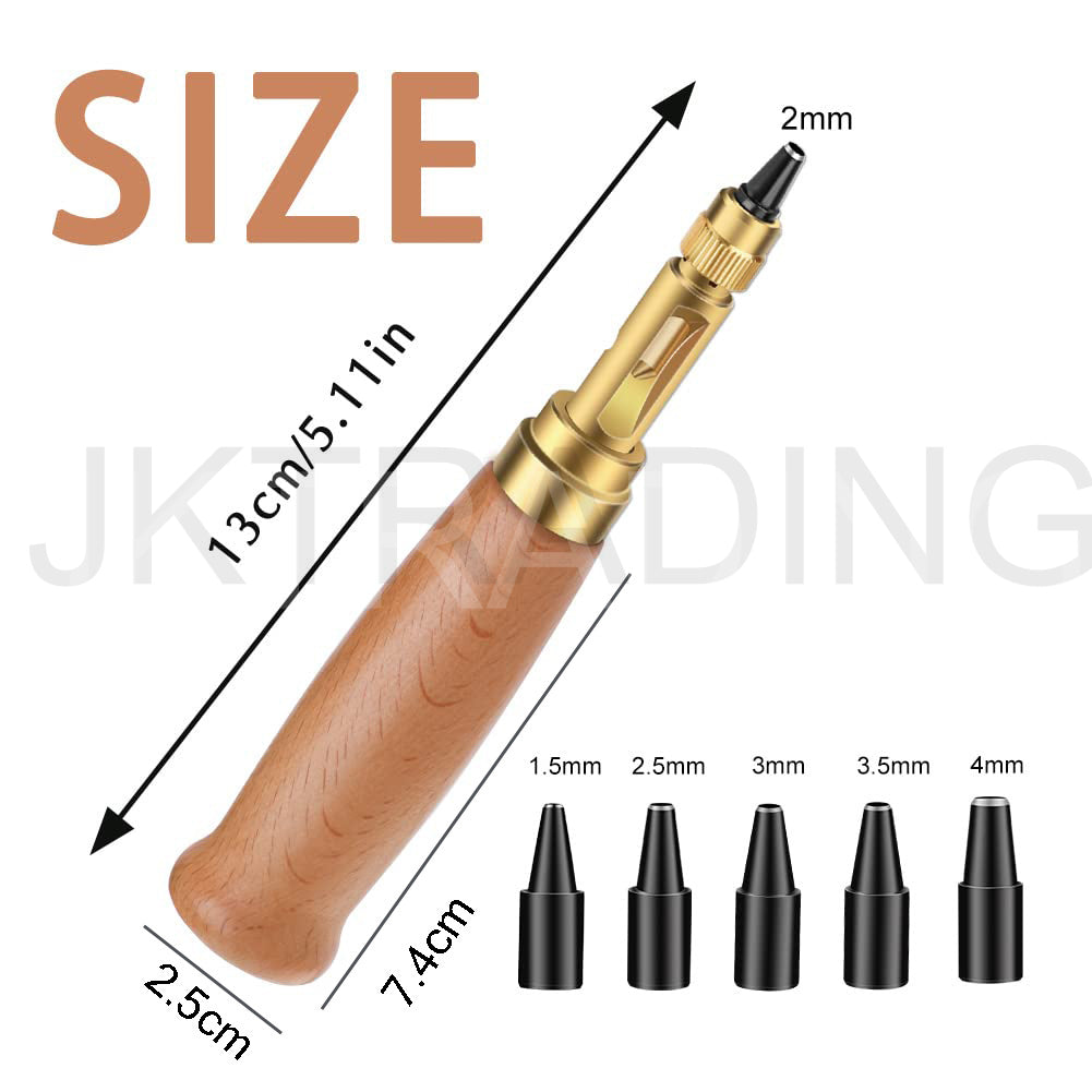 Dimension and size chart guide for the 13cm wooden handle automatic bookbinding hole punch tool.