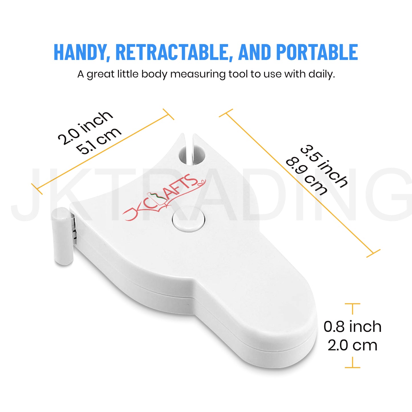 Dimension diagram showing the 90mm length, 55mm width, and 20mm thickness of the handheld body measuring tool casing.
