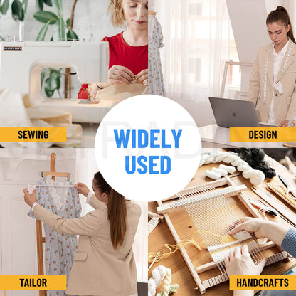 Application collage demonstrating versatile use cases including garment sewing, fitness tracking, and online apparel design.