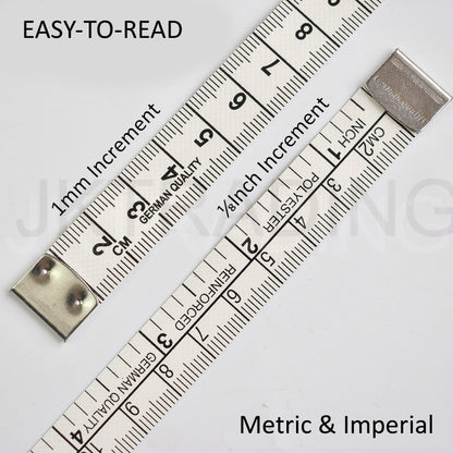Detailed view of the dual-sided measurement scale showing both metric centimeters and imperial inches layout.