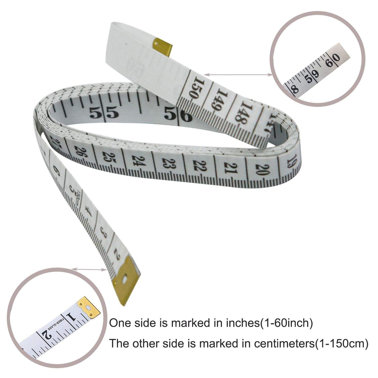 Measuring tape with both inch and centimeter markings on a white background