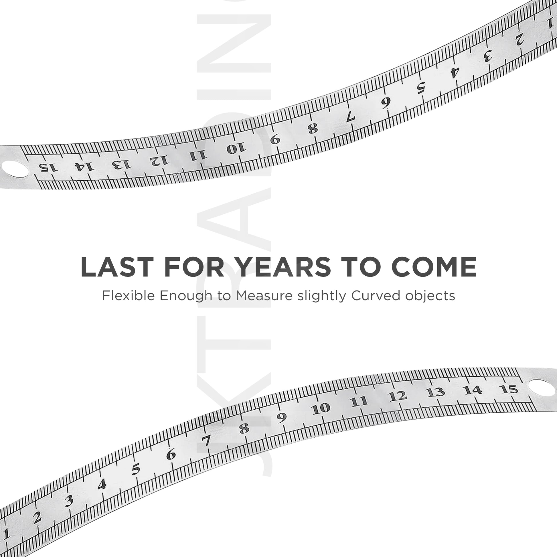 Visual demonstration illustrating the flexible bend capacity of a thin stainless steel drafting ruler.