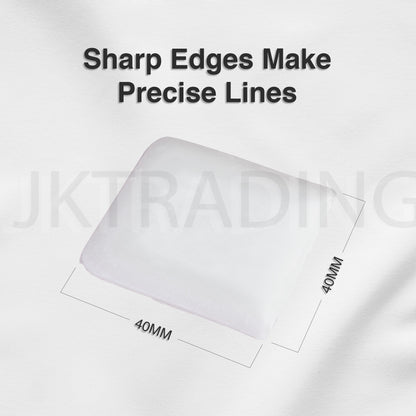 Dimension graphic displaying the precise millimeter square measurements and sharp edges of the sewing wax block.