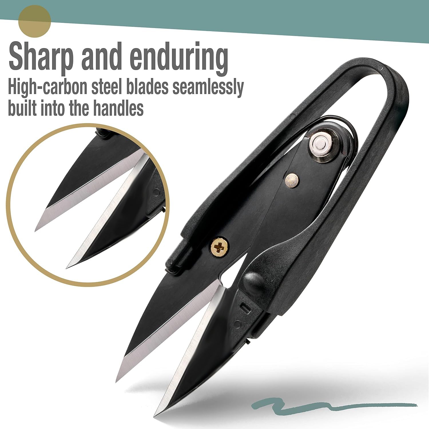 Close-up diagram emphasizing the razor-sharp high-carbon steel blades built directly into the lightweight composite handle.