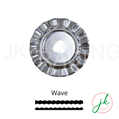 Classical wave design fabric cutter replacement wheel for flowing ribbon borders on cotton or silk.