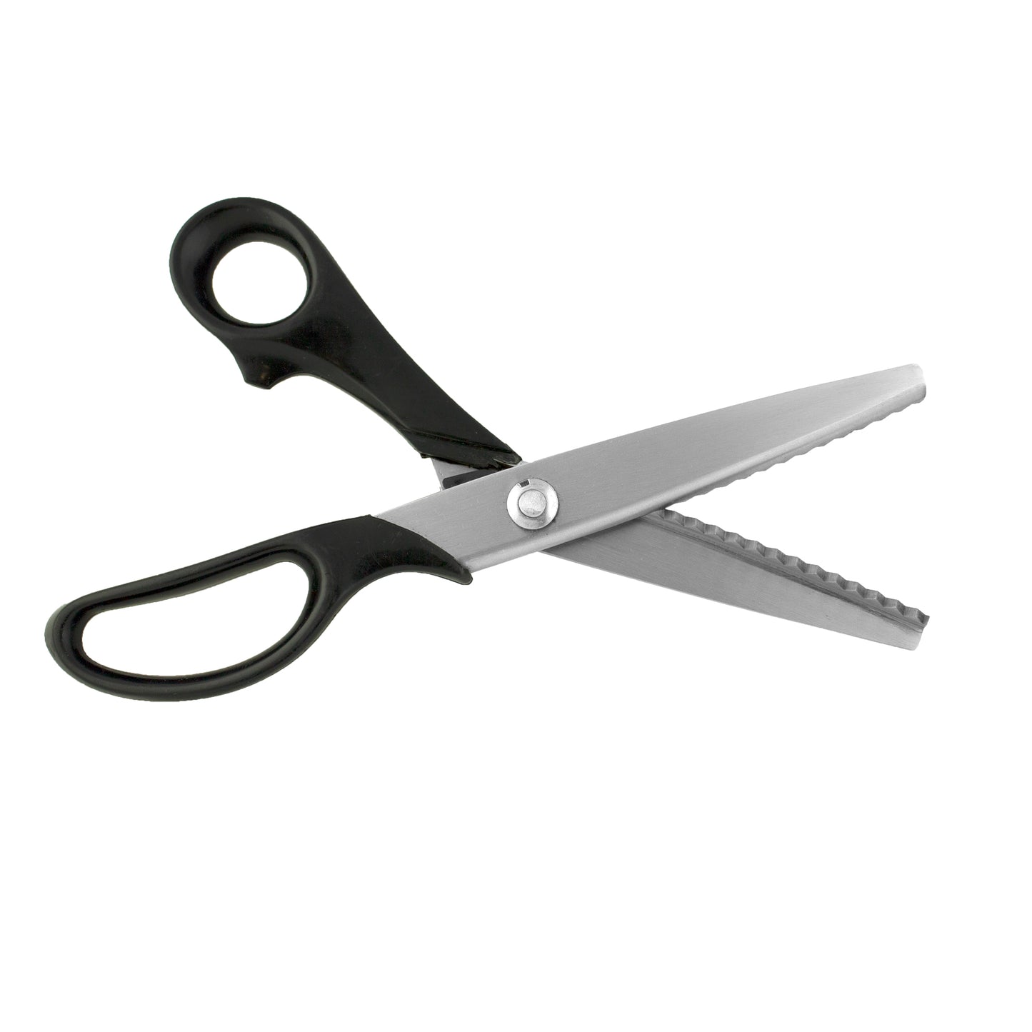 Pair of scissors with black handles on a white background