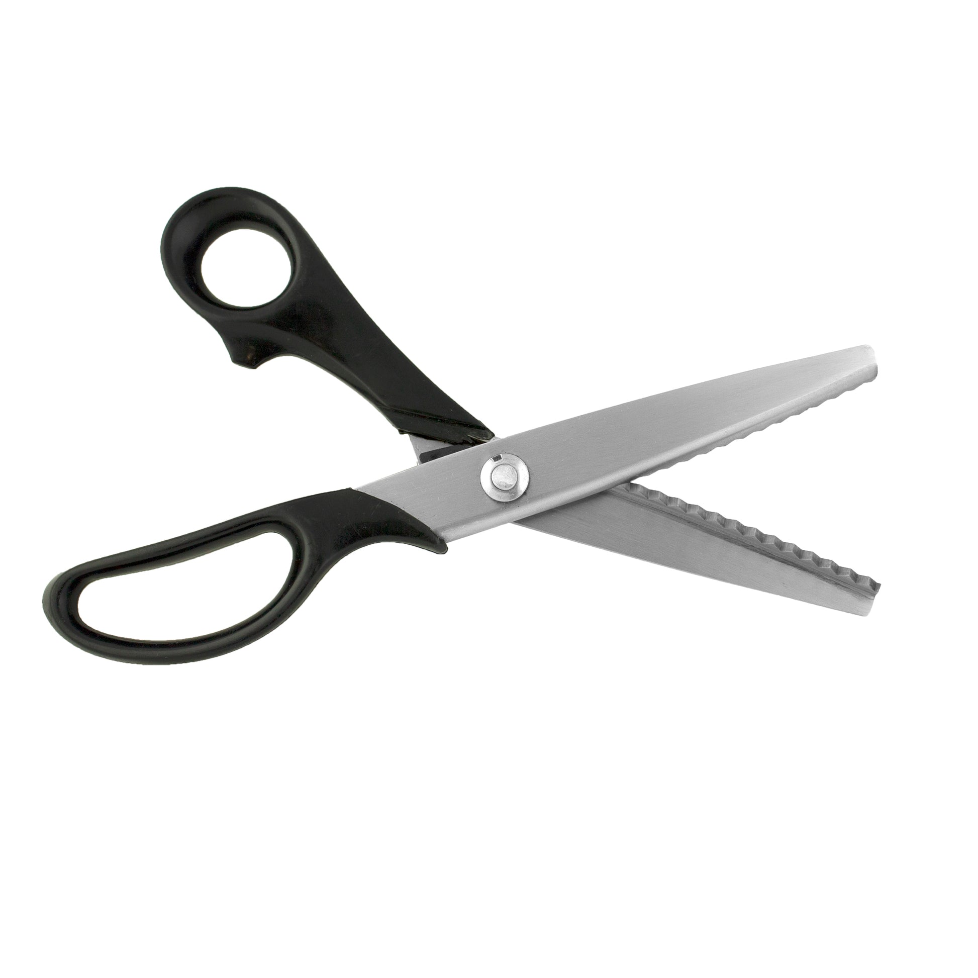 Pair of scissors with black handles on a white background