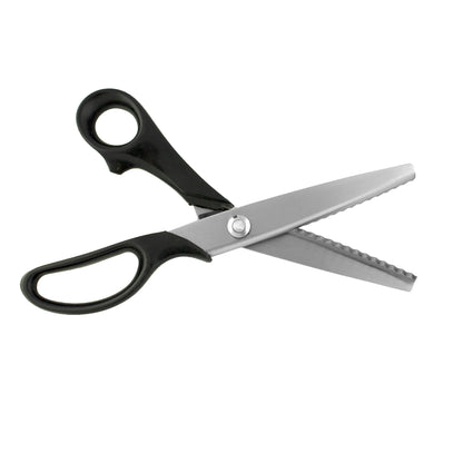 Pair of scissors with black handles on a white background