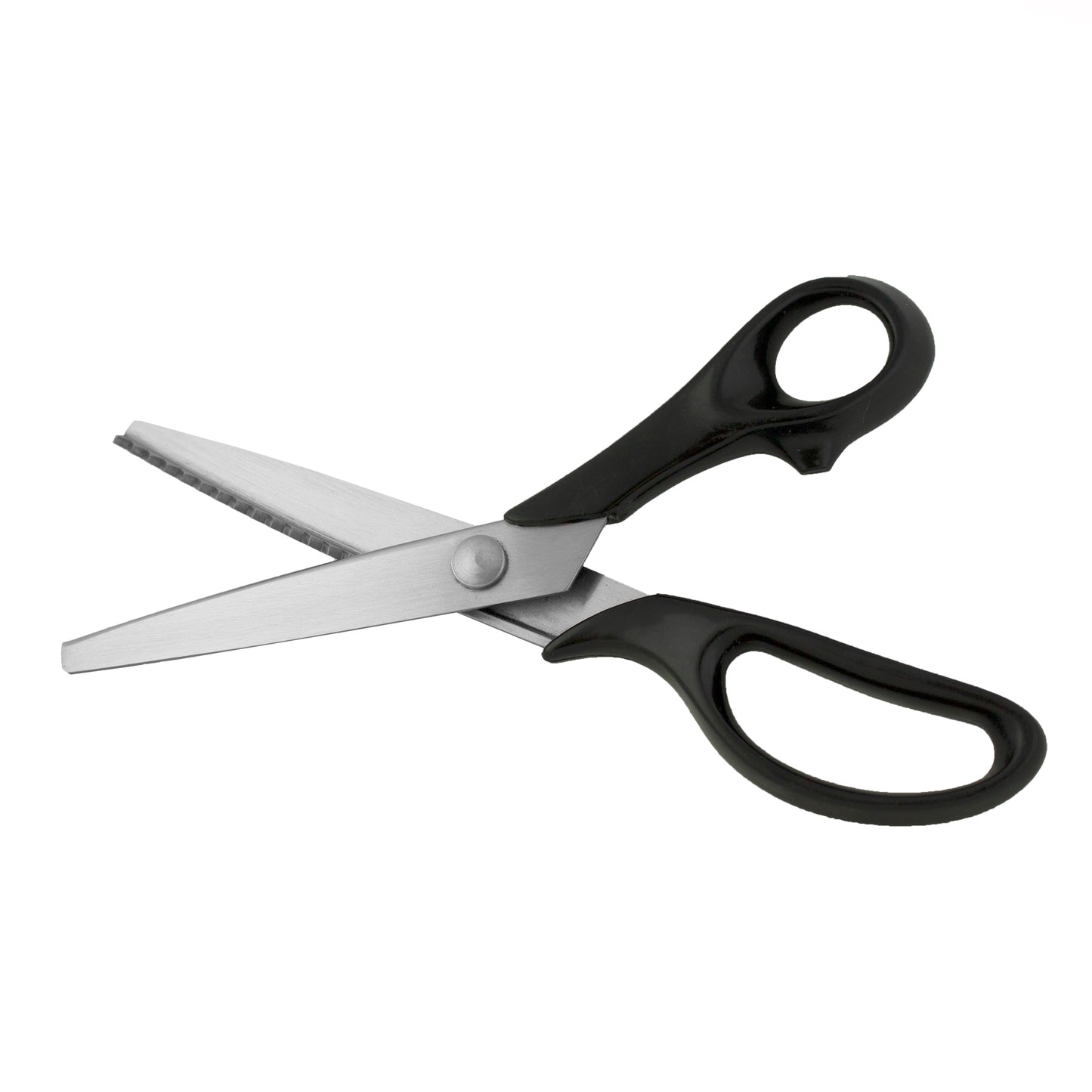 Pair of scissors with black handles on a white background