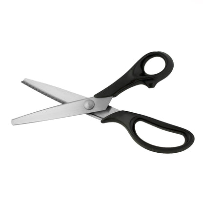 Pair of scissors with black handles on a white background