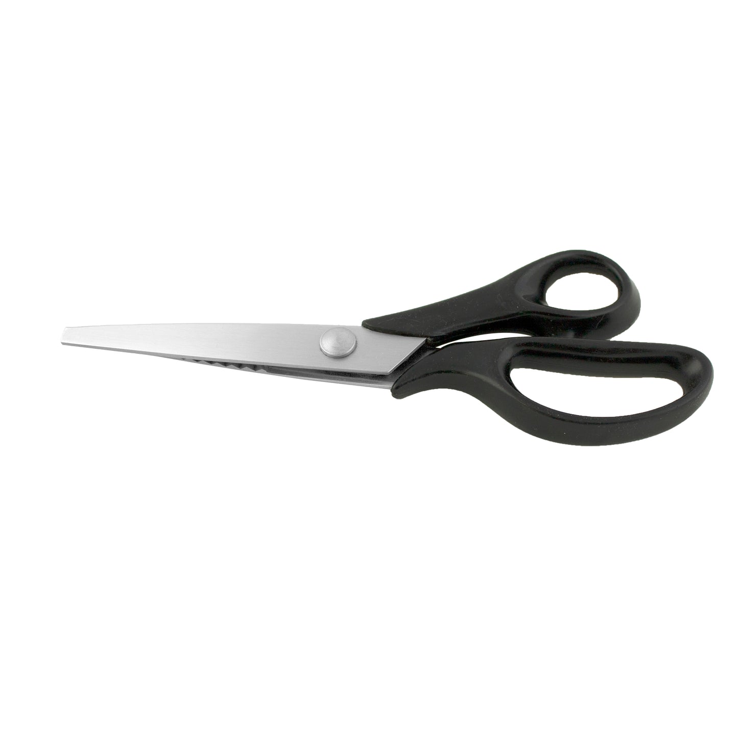 Pair of scissors with black handles on a white background