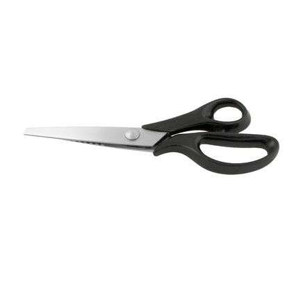 Pair of scissors with black handles on a white background